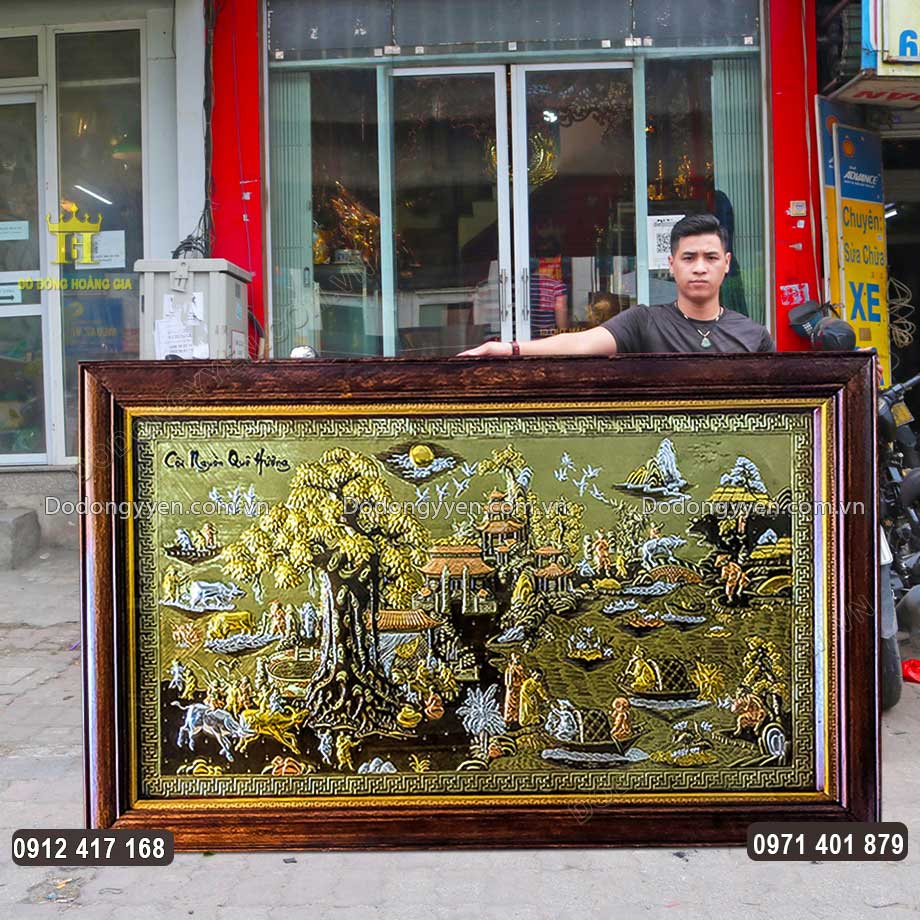 Tranh Cội Nguồn Quê Hương Dát Tam Khí Khung Gỗ Lim 2M55