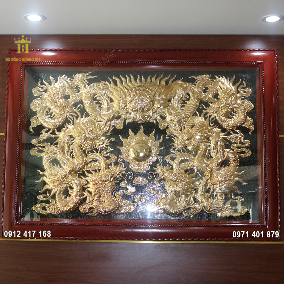 Tranh đồng Cửu Long tranh Châu mạ vàng 24K