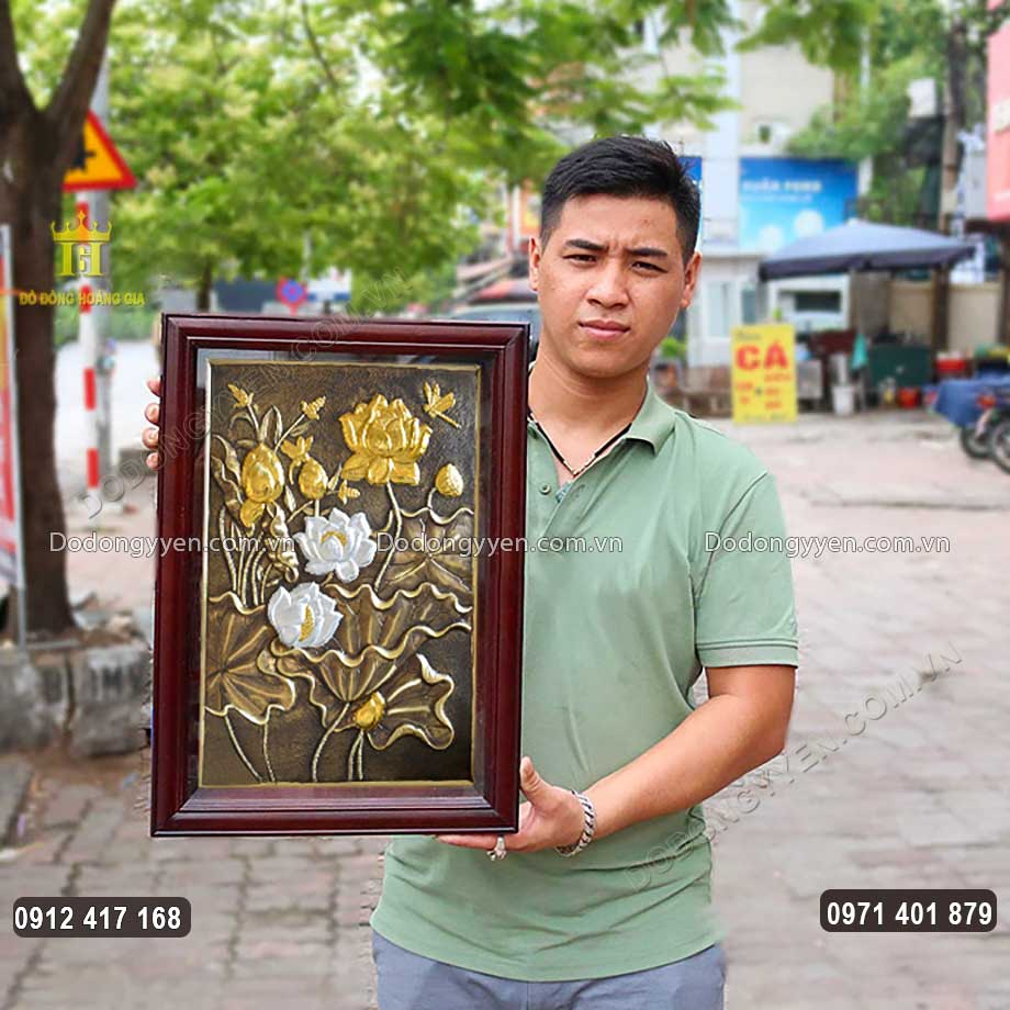 Tranh Đồng Hoa Sen Dát Vàng Dát Bạc 925 Cao Cấp