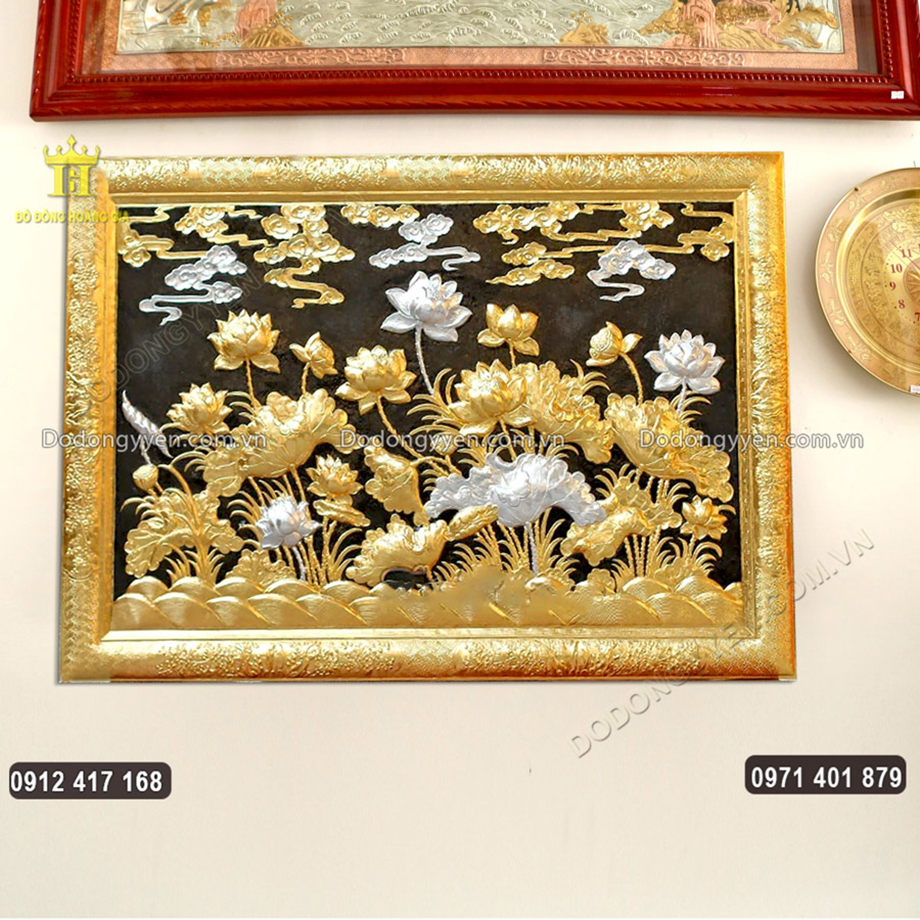Tranh Đồng Hoa Sen Dát Vàng Dát Bạc Cao Cấp