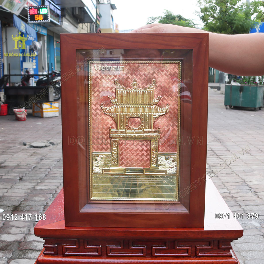 Tranh Đồng Khuê Văn Các Hà Nội Bằng Đồng Vàng 38x28Cm
