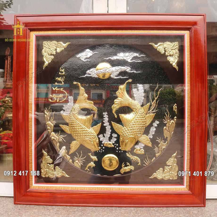 Tranh Đồng Lý Ngư Vọng Nguyệt Mạ Tam Khí 80Cm