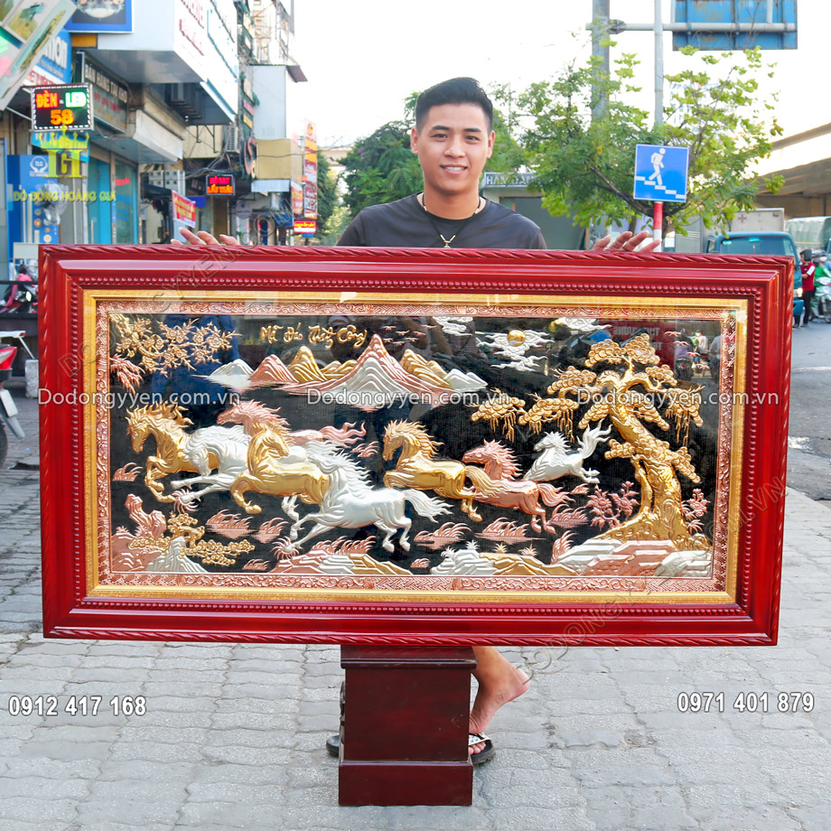 Tranh Đồng Mã Đáo Thành Công Mạ Tam Khí Đẹp Treo Phòng Khách
