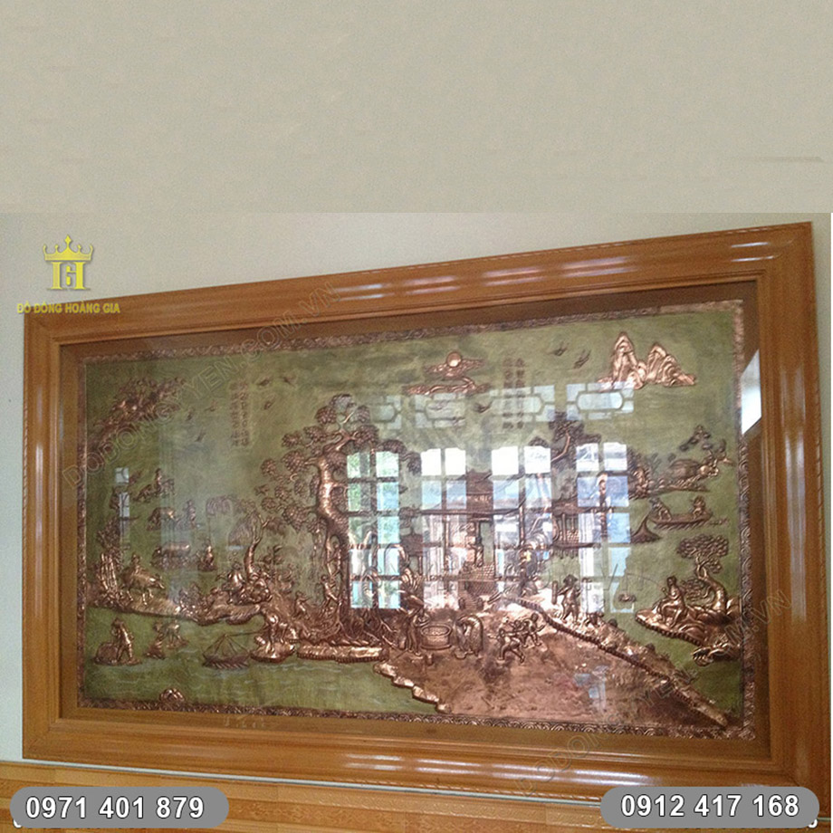 Tranh Đồng Quê Bằng Đồng Đỏ để màu Mộc