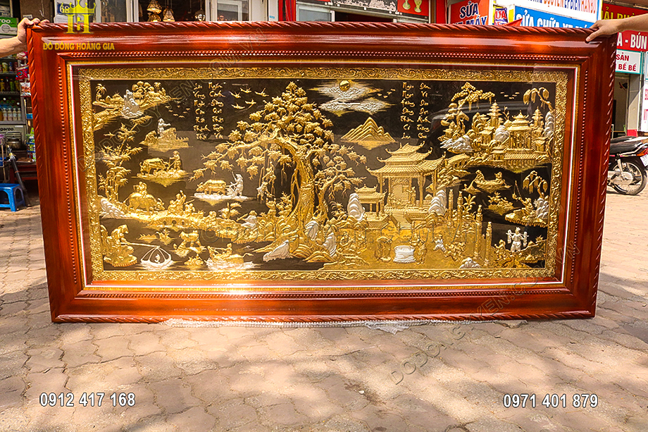 Tranh đồng qu&ecirc; mạ tam kh&iacute; 2m3