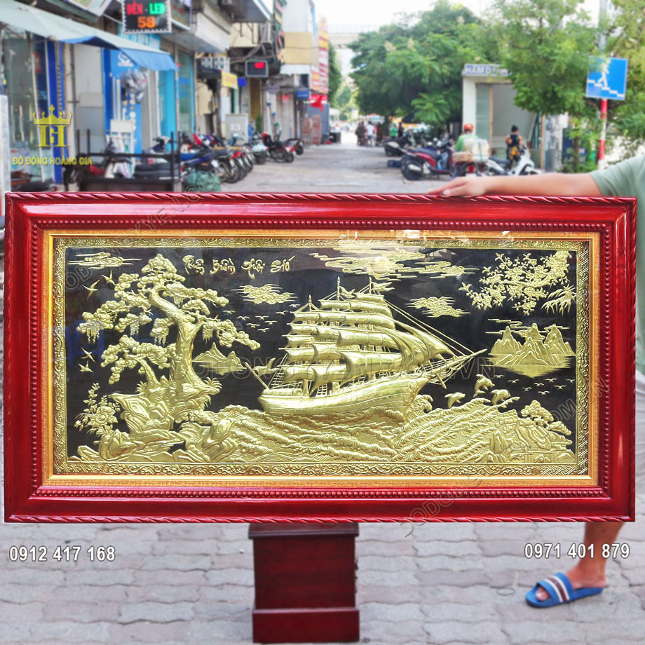 Tranh Đồng Thuận Buồm Xuôi Gió Bằng Đồng Vàng 1M75x85Cm