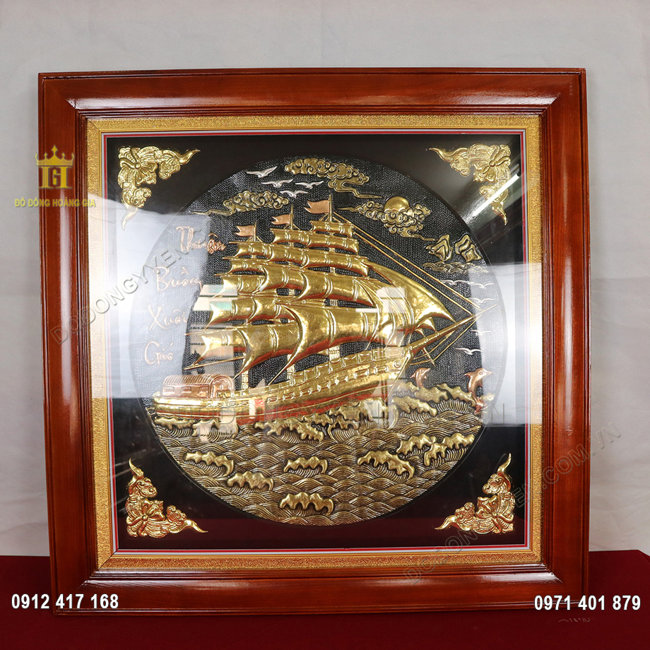 Tranh đồng thuận buồm xuôi gió mạ tam khí khổ vuông 80cm