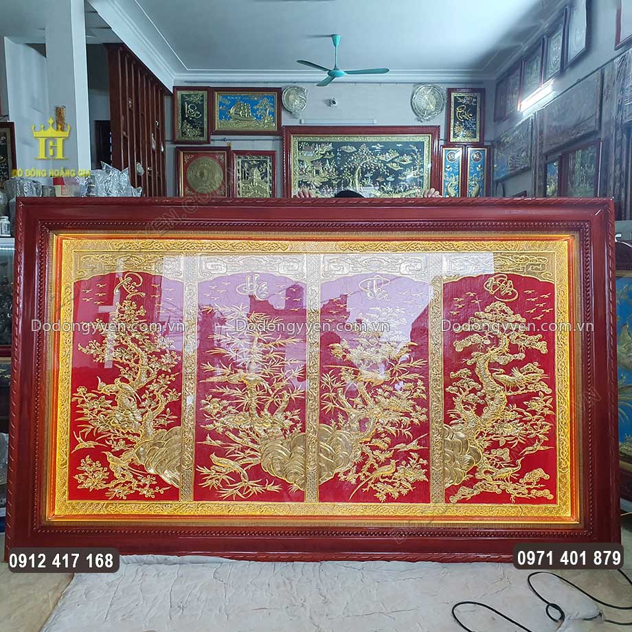 Tranh Đồng Tứ Quý Dát Vàng 24K 2M50