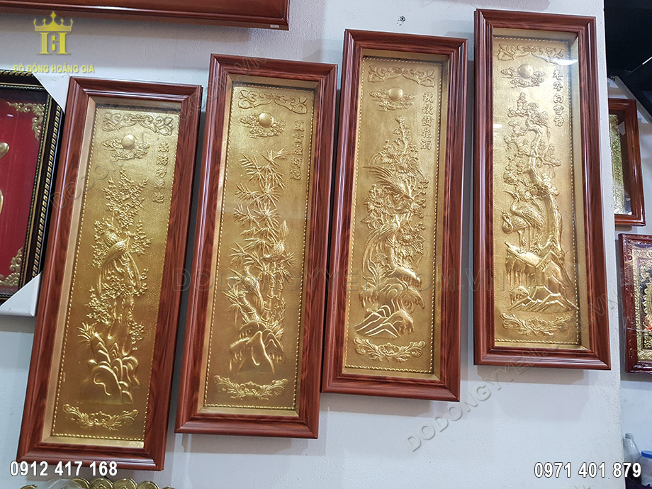 Tranh Đồng Tứ Quý Dát Vàng 9999 89Cm