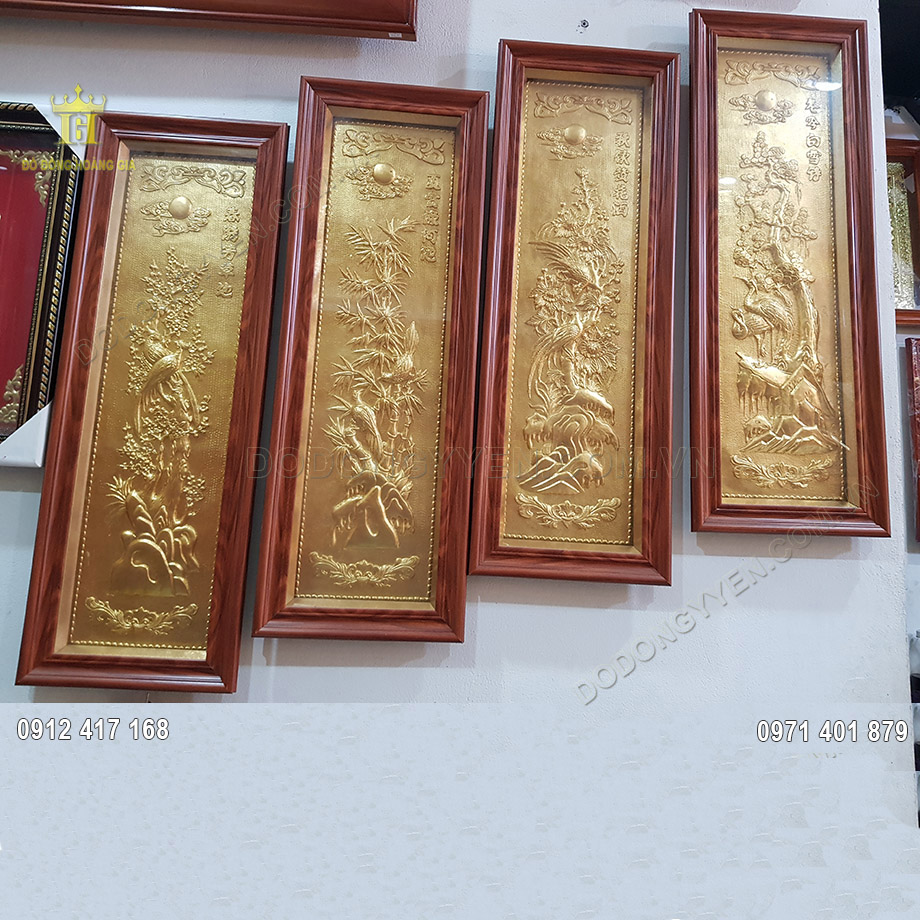 Tranh Đồng Tứ Quý Dát Vàng 9999 89Cm