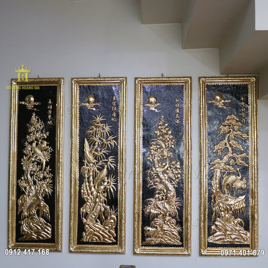 Tranh đồng tứ quý mạ vàng 24K