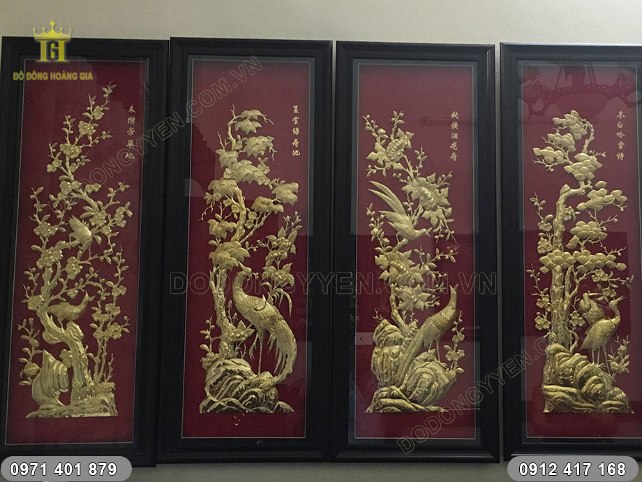tranh tứ qu&yacute; đồng v&agrave;ng