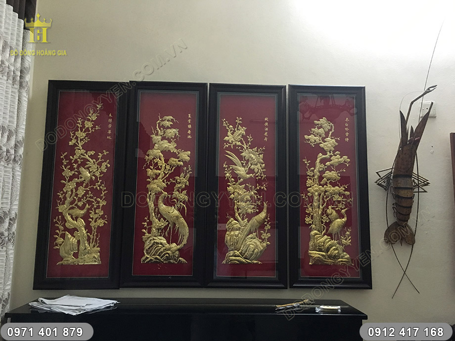 tranh tứ qu&yacute; đồng v&agrave;ng