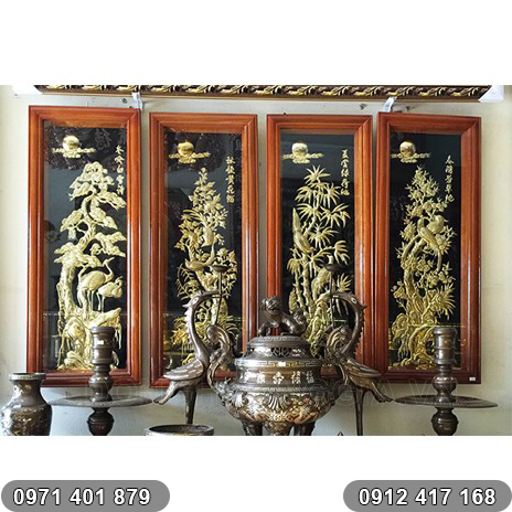 Tranh đồng tứ quý tùng cúc trúc mai 1m | Đồ đồng Ý Yên