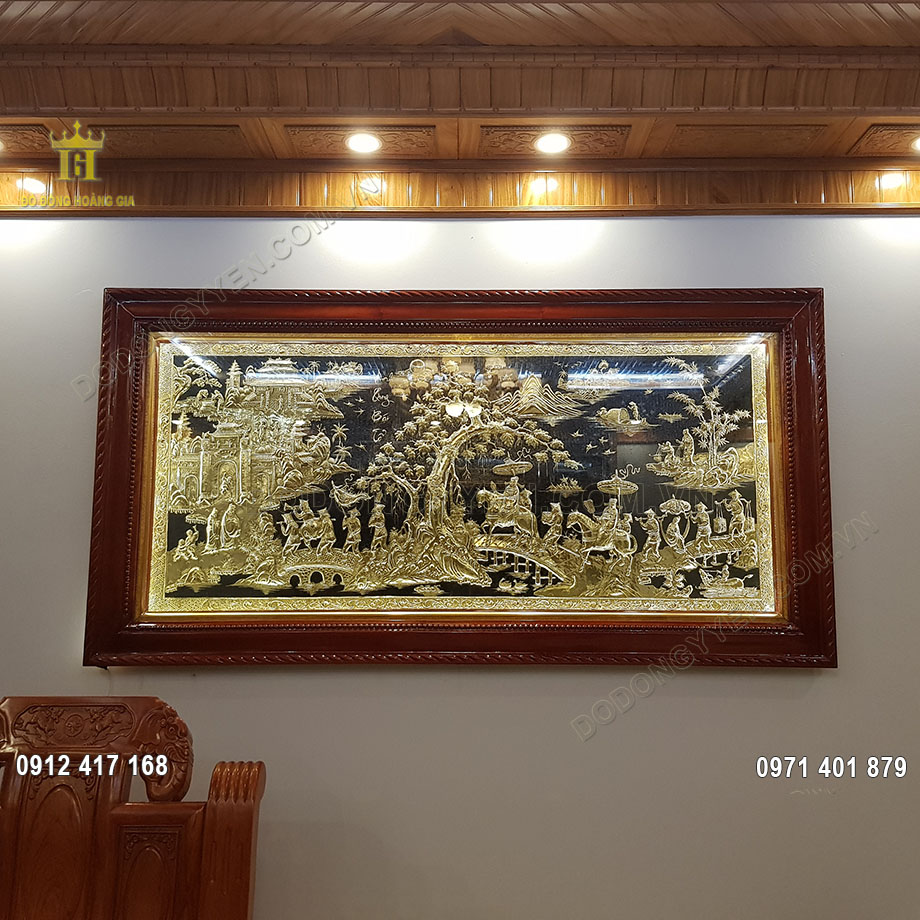 Tranh đồng Vinh Quy Bái Tổ khung gỗ lát 2m3