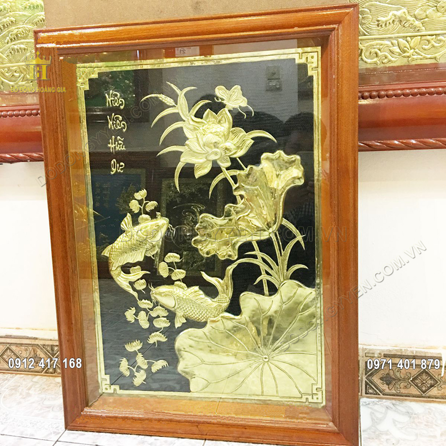 Tranh hoa sen cá chép đồng vàng