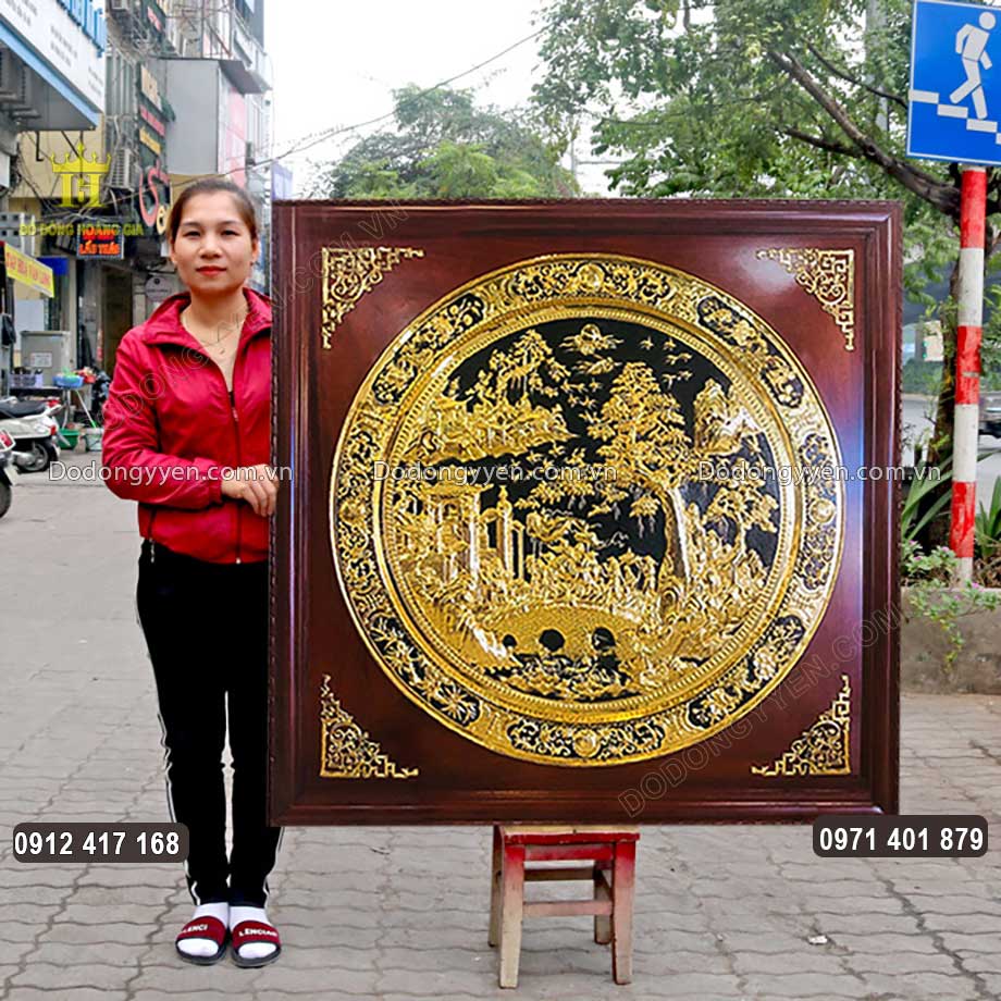 Tranh Mâm Đồng Vinh Quy Bái Tổ Mạ Vàng 24K Cao Cấp