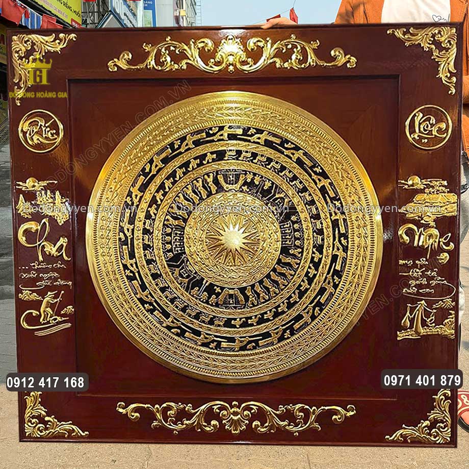 Tranh Mặt Trống Đồng Cha Mẹ Mạ Vàng 24K
