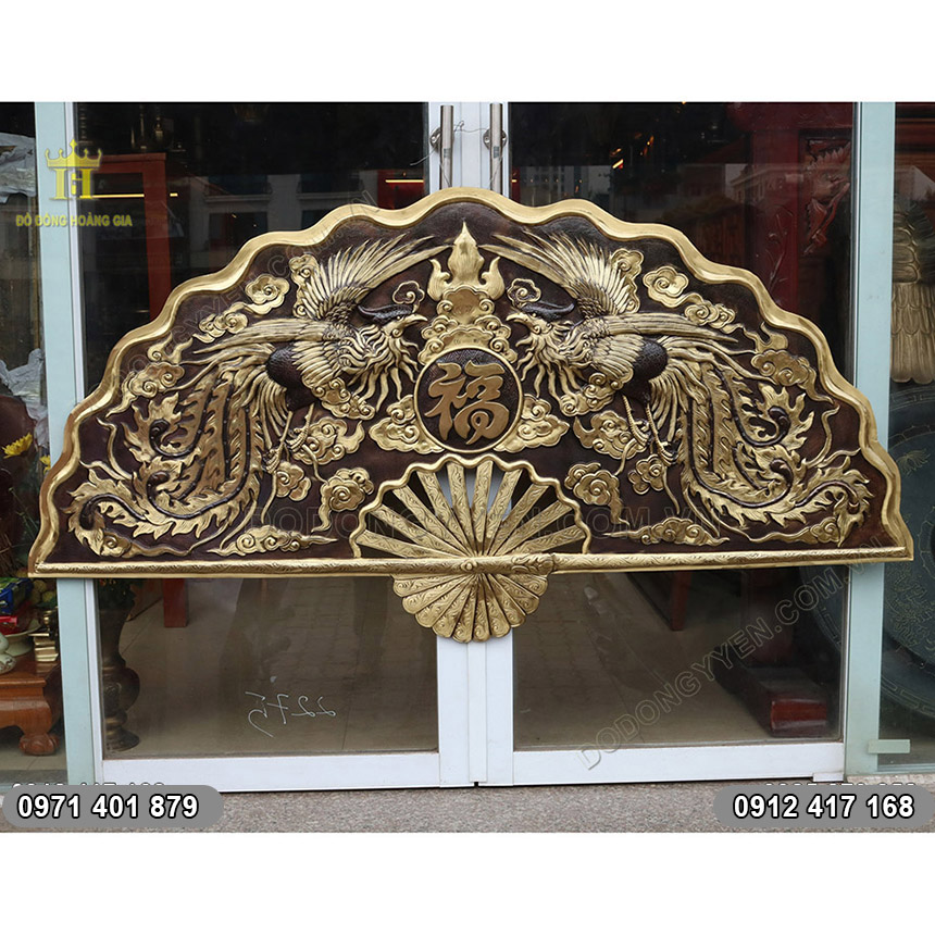 Tranh Quạt Song Phụng Chầu Phúc 1m55