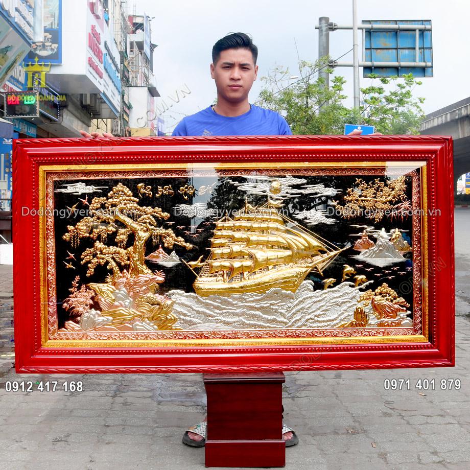 Tranh Thuận Buồm Xuôi Gió Mạ Vàng Bạc Cao Cấp 1M75x85cm