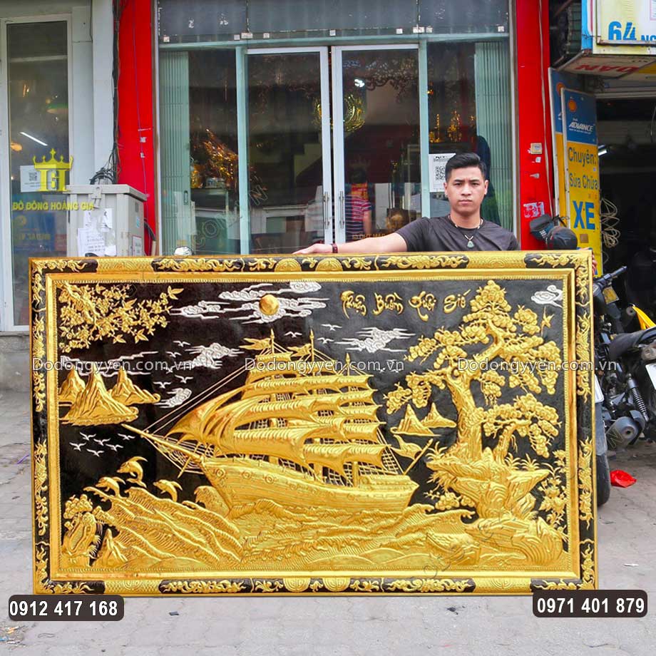 Tranh Thuận Buồm Xuôi Gió Dát Vàng 9999 Khung Liền Đồng Dài 2M13