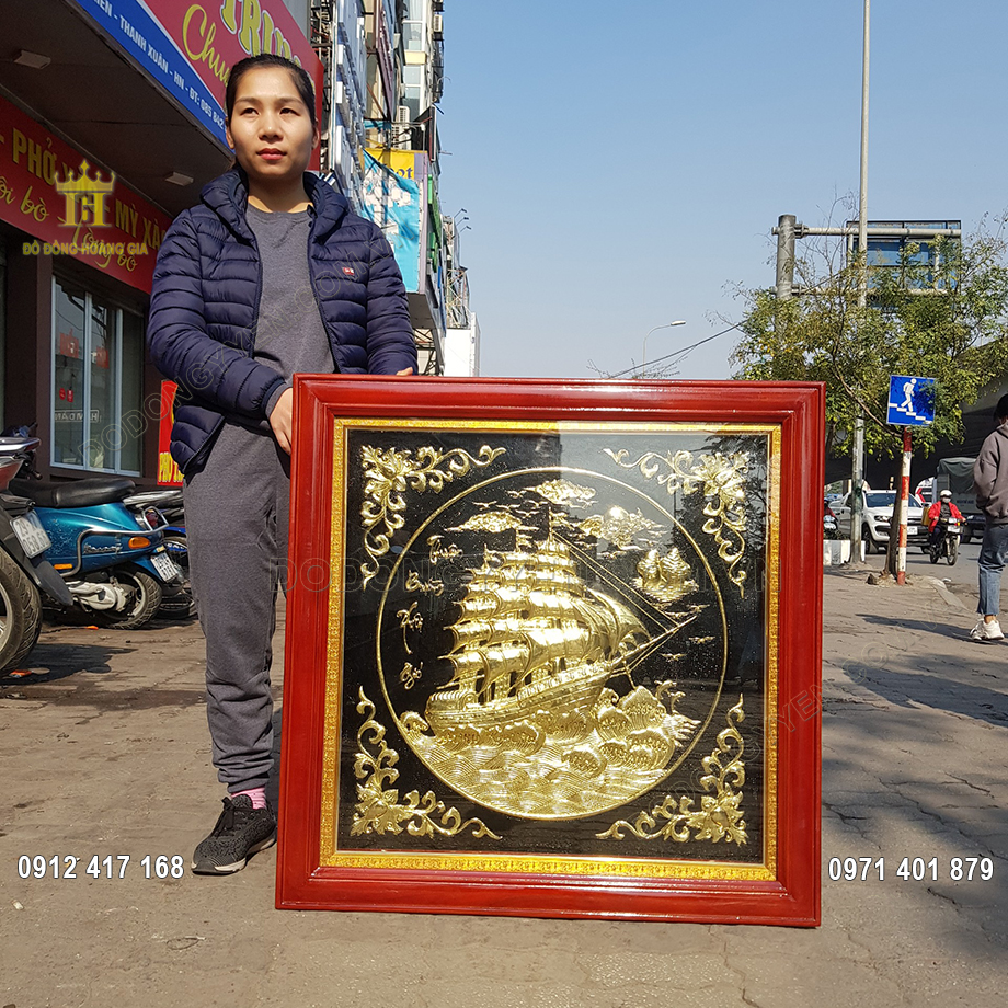 Tranh Thuận Buồm Xuôi Gió Đồng Vàng Nền Đen 90Cm