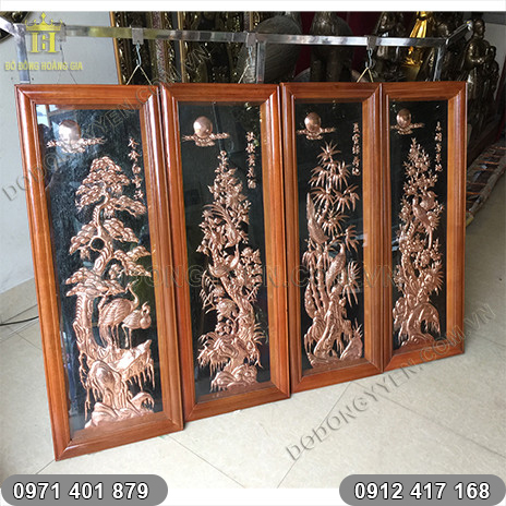 Tranh Tứ Quý 1m2 bằng đồng đỏ | Đồ đồng Ý Yên