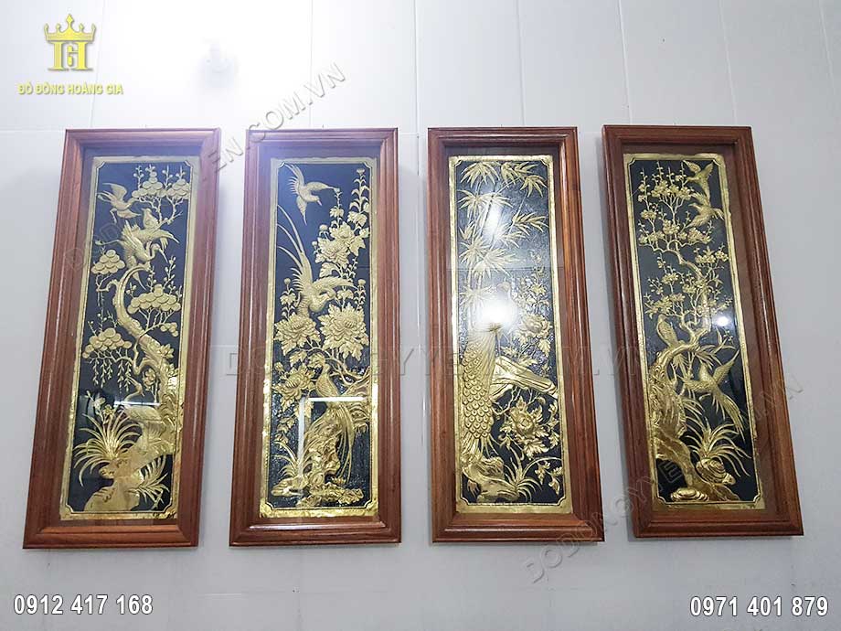 Tranh Tứ Qu&yacute; Bằng Đồng V&agrave;ng Cao Cấp 1M2