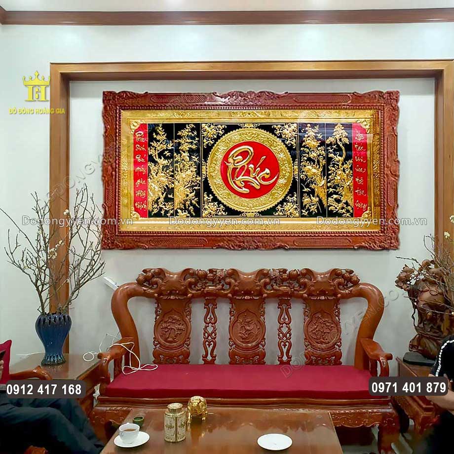 Tranh Tứ Quý Chữ Phúc Bằng Đồng Mạ Vàng 24K Treo Phòng Khách