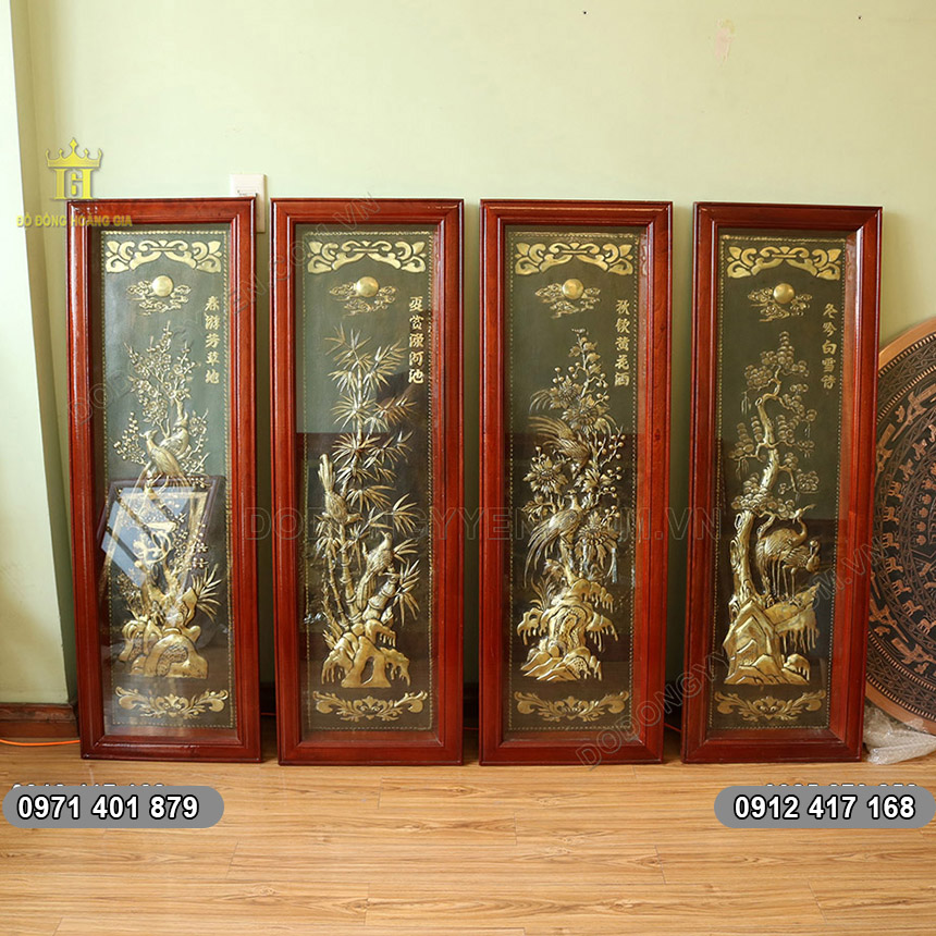Tranh Tứ Quý Bằng Đồng Hun 1m2