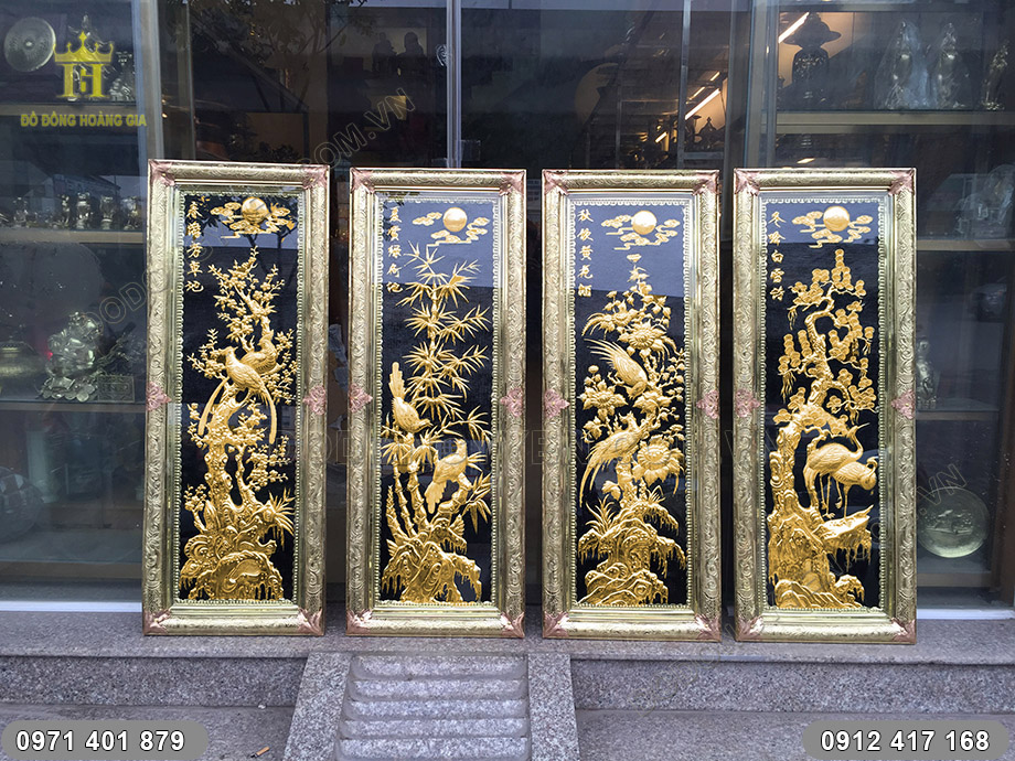 tranh tứ qu&yacute; mạ v&agrave;ng