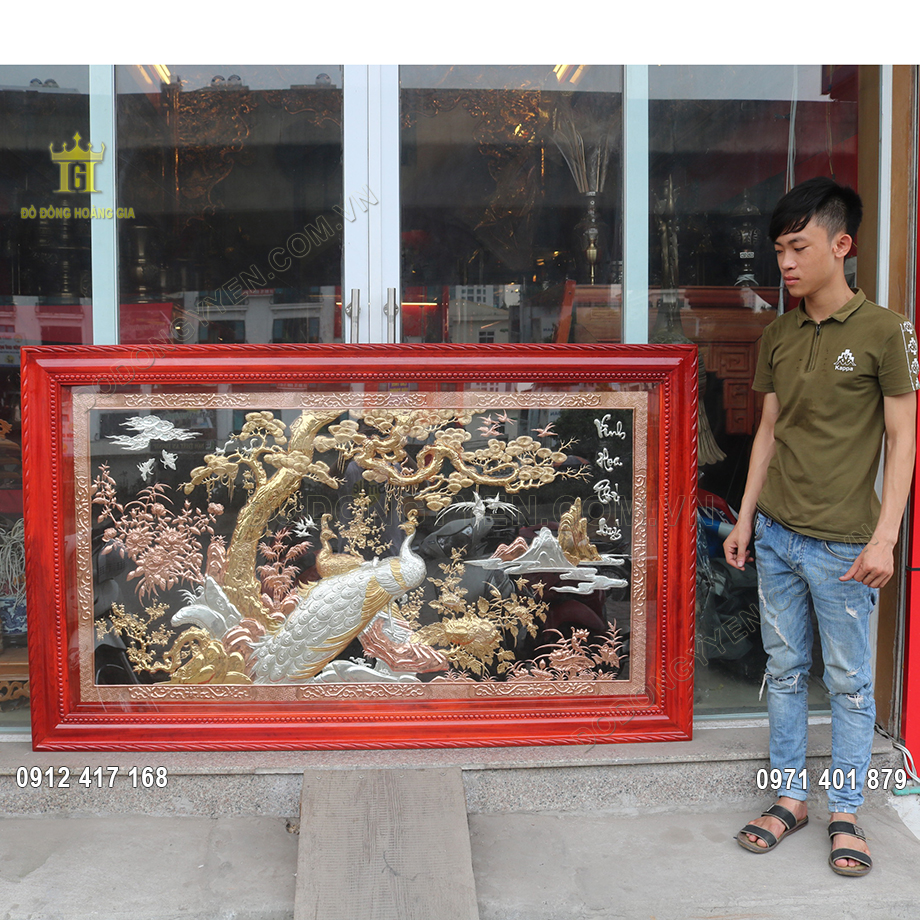 Tranh Vinh Hoa Phú Quý khổ ngang mạ bạc, mạ đồng đỏ 1m7