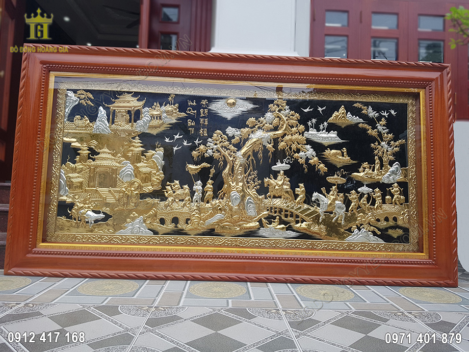 Tranh Vinh Quy B&aacute;i Tổ Bằng Đồng Mạ V&agrave;ng Mạ Bạc 2M3