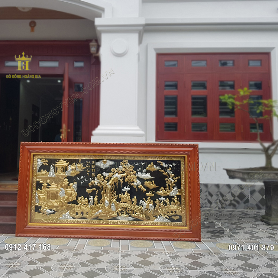 Tranh Vinh Quy Bái Tổ Bằng Đồng Mạ Vàng Mạ Bạc 2M3