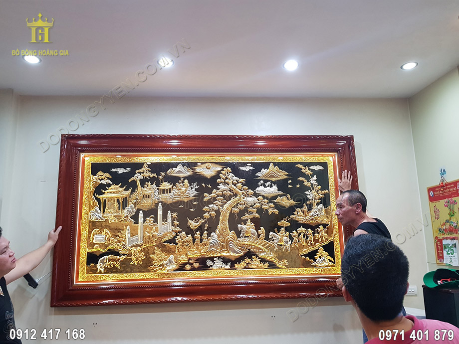 Tranh Đồng Vinh Quy B&aacute;i Tổ Mạ V&agrave;ng Mạ Bạc 2M33