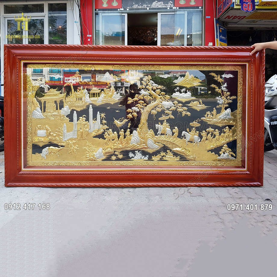 Tranh Đồng Vinh Quy Bái Tổ Mạ Vàng Mạ Bạc 2M33