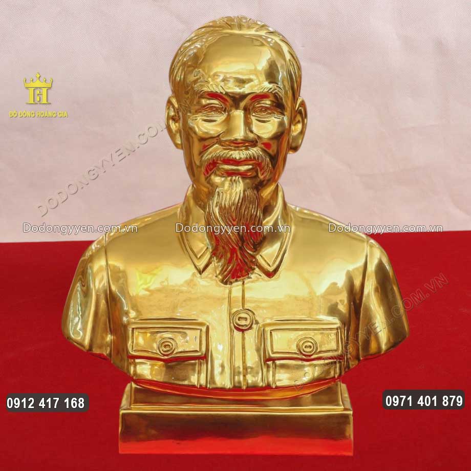 Tượng Bác Hồ Bán Thân Bằng Đồng Đỏ Thếp Vàng 9999 Cao 50Cm