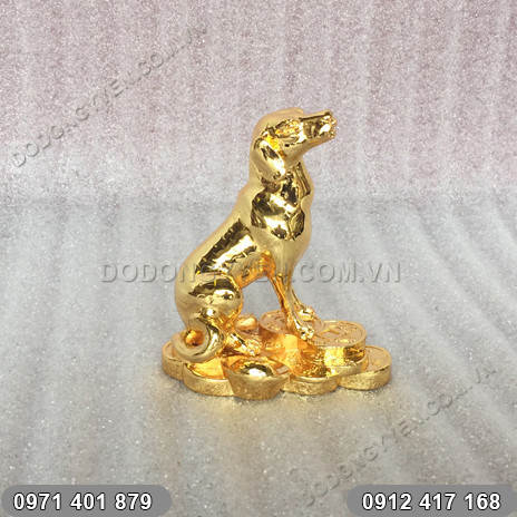 Tượng chó đồng phong thủy nhỏ mạ vàng 24k cao 10cm 