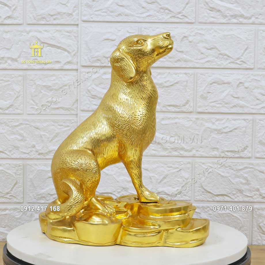 Tượng Chó Phong Thủy Bằng Đồng Mạ Vàng 24K Hàng VIP