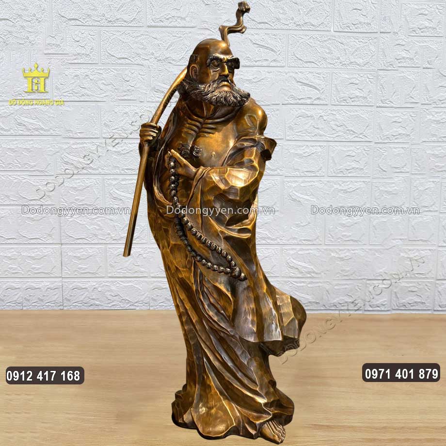 Tượng Đạt Ma Sư Tổ Bằng Đồng Vàng Hun Nâu Cao 92Cm