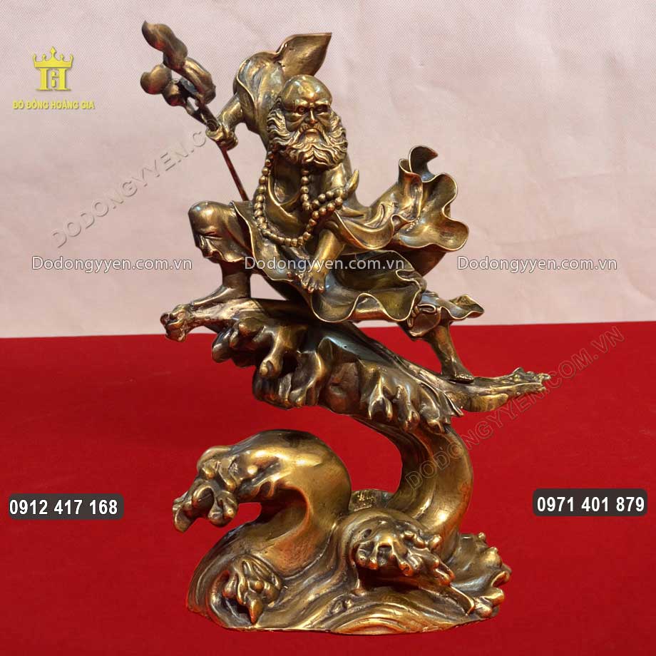 Tượng Đồng Đạt Ma Sư Tổ Múa Võ Hun Nâu Cao 39Cm
