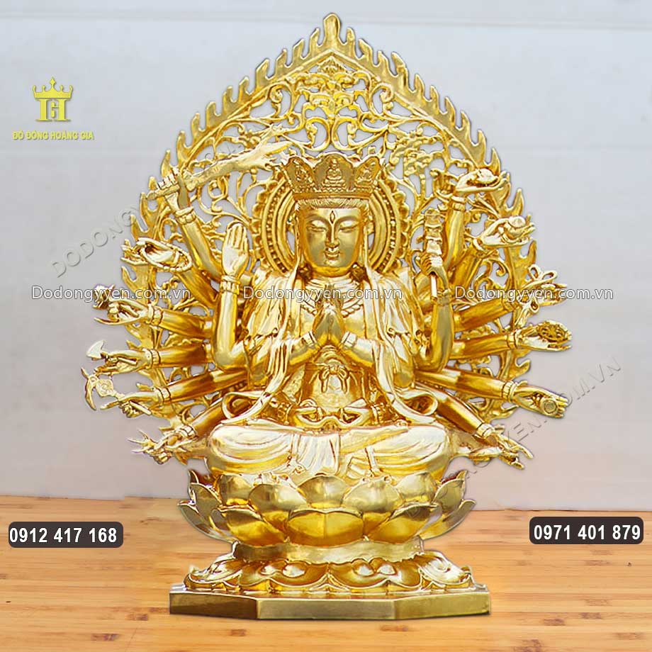 Tượng Đồng Phật Mẫu Chuẩn Đề Dát Vàng 9999 Cao 61Cm