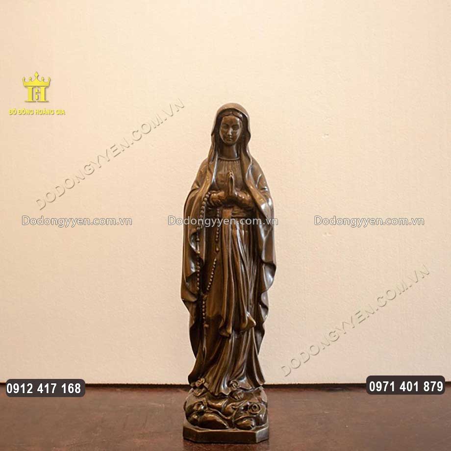 Tượng Đức Mẹ Maria Chắp Tay Cầu Nguyện Bằng Đồng Hun Đen Cao 40Cm