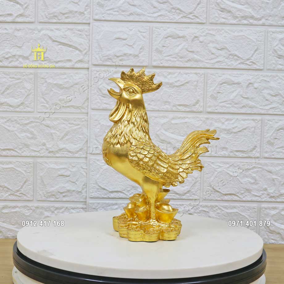 Tượng Gà Trống Phong Thủy Bằng Đồng Mạ Vàng 24K Cao Cấp