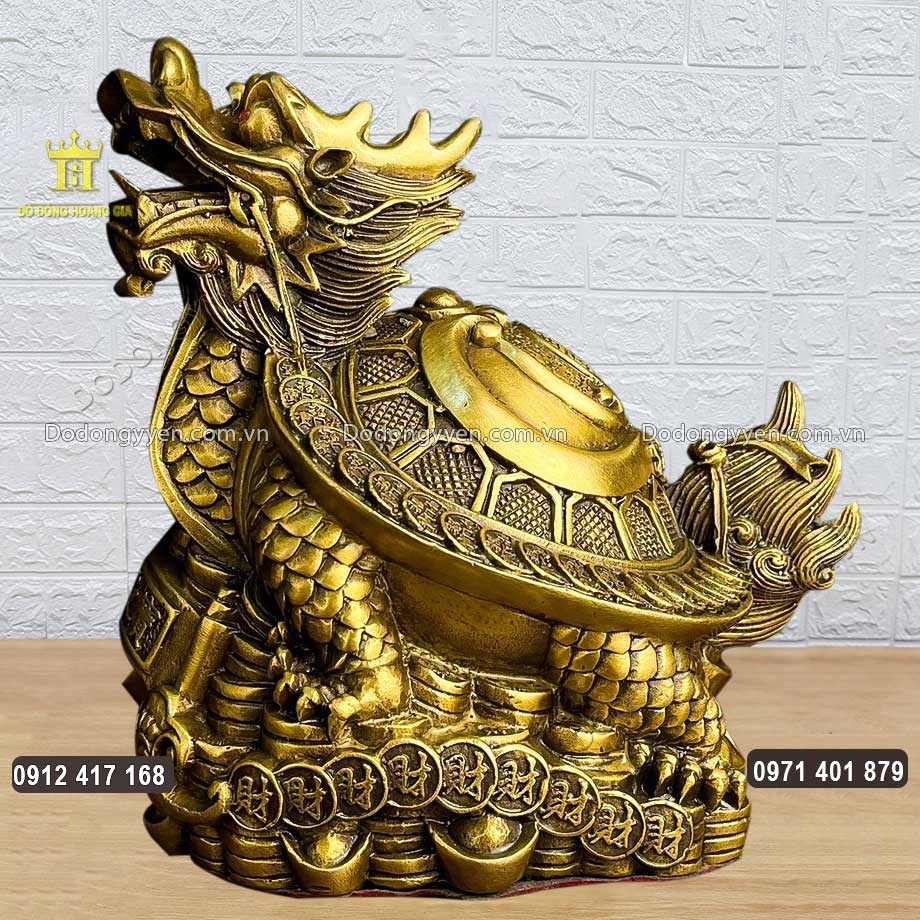 Tượng Long Quy Bát Quái Đeo Xâu Tiền Bằng Đồng Cao 22Cm