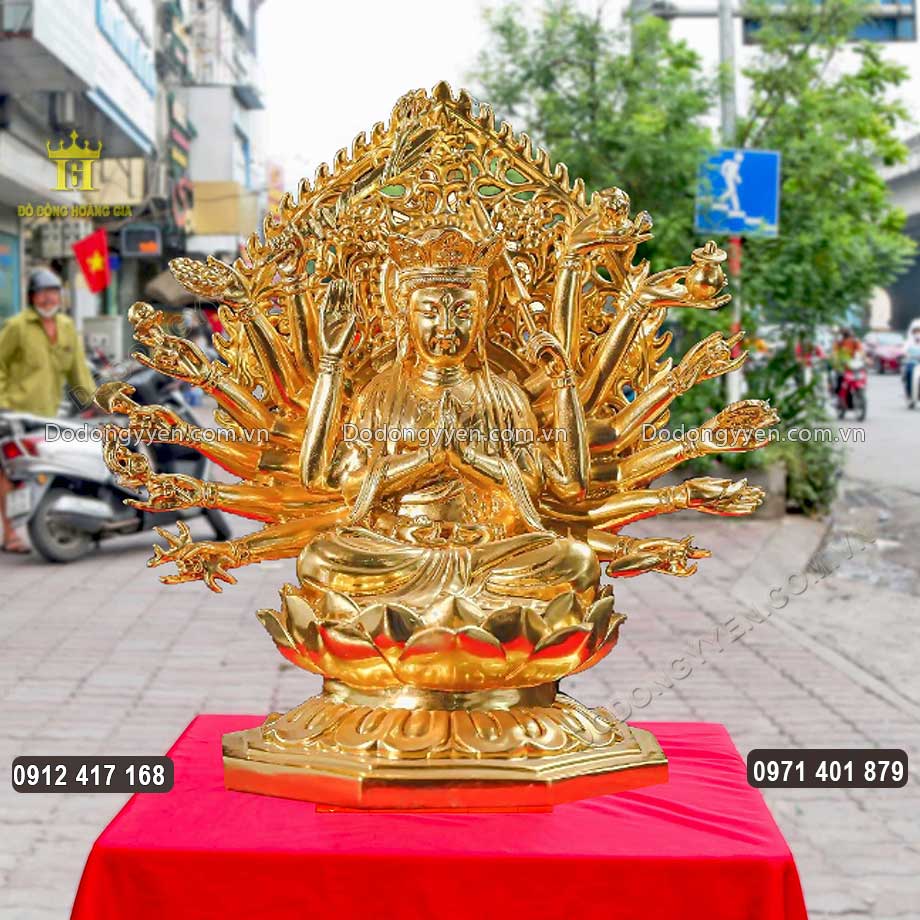 Tượng Phật Chuẩn Đề Bằng Đồng Dát Vàng 24K Hàng VIP