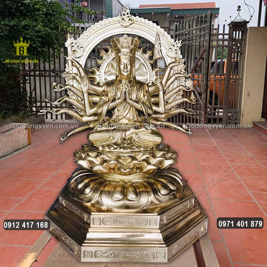Tượng Phật Chuẩn Đề Bằng Đồng Vàng Cát Tút Cao 1M5