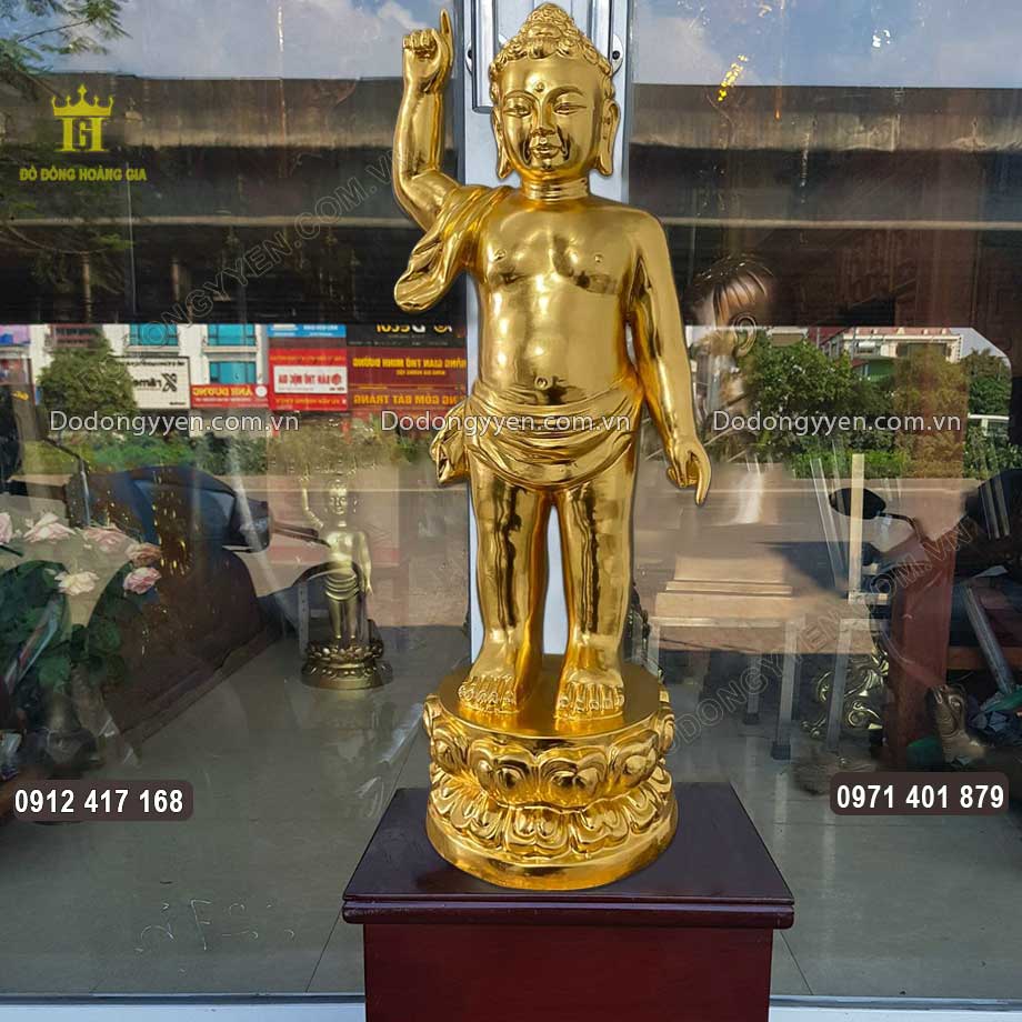 Tượng Phật Đản Sanh Bằng Đồng Dát Vàng 9999 Cao 68Cm