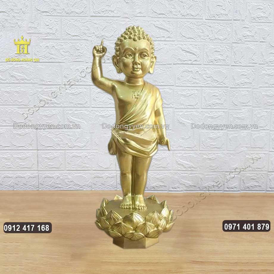 Tượng Phật Đản Sanh Bằng Đồng Vàng Cao 40Cm