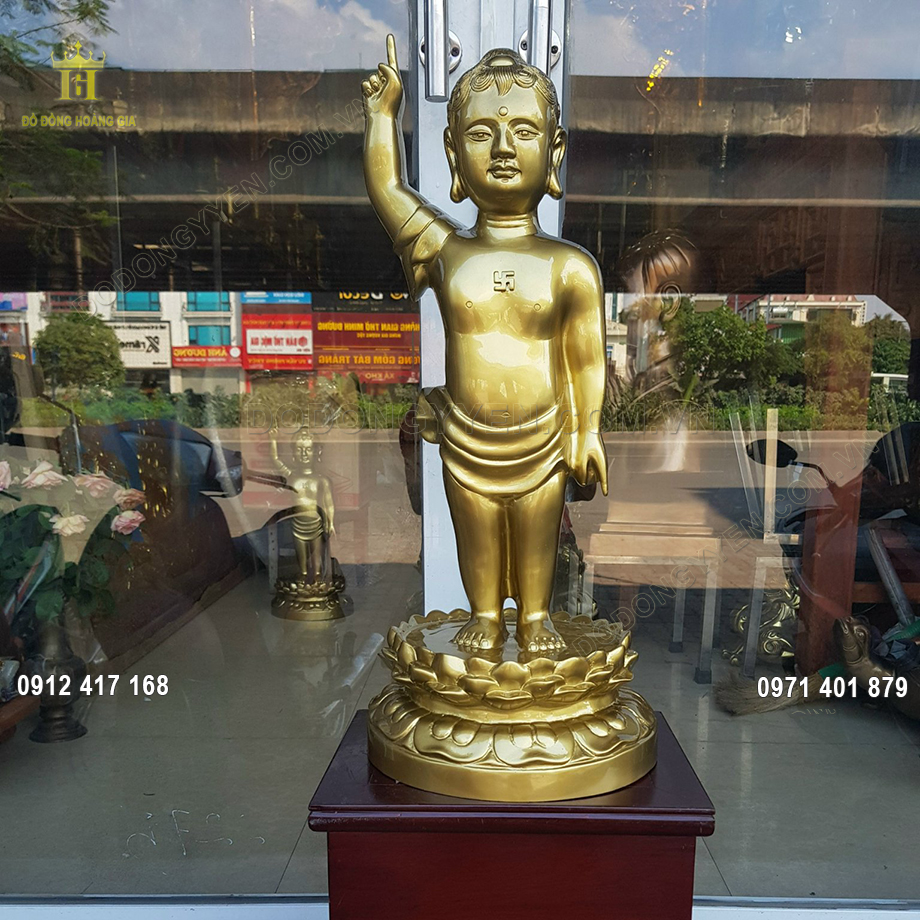 Tượng Phật Đản Sanh Bằng Đồng Vàng Nguyên Chất 57Cm